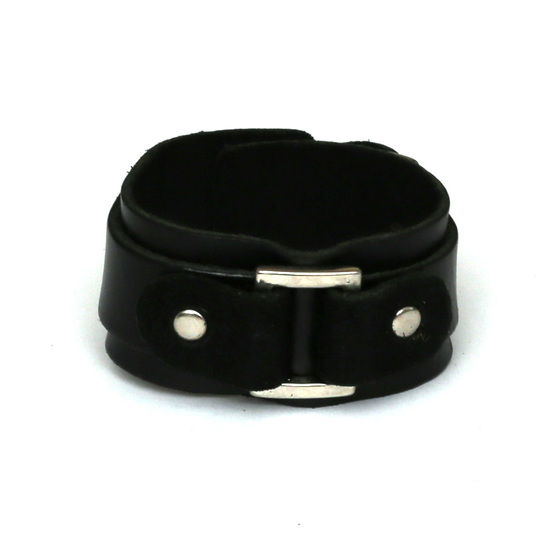 Unisex black organic leather bracelet with stainless steel ideal for men and women