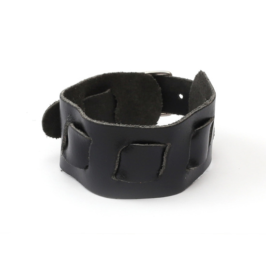 Schwarzes Unisex-Lederarmband mit eingefädeltem...