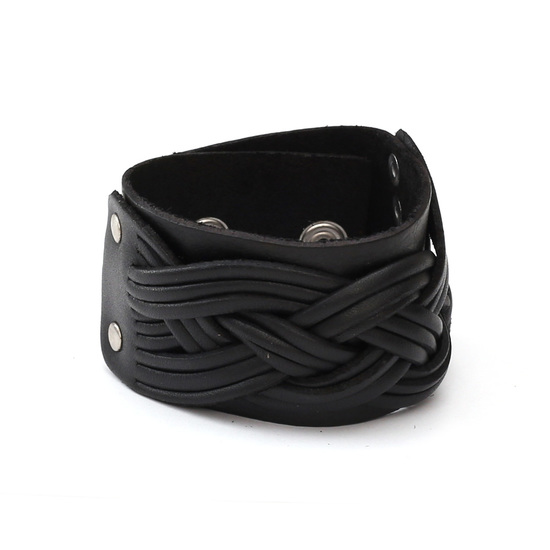 Schwarzes Unisex-Lederarmband mit geflochtenen Strängen