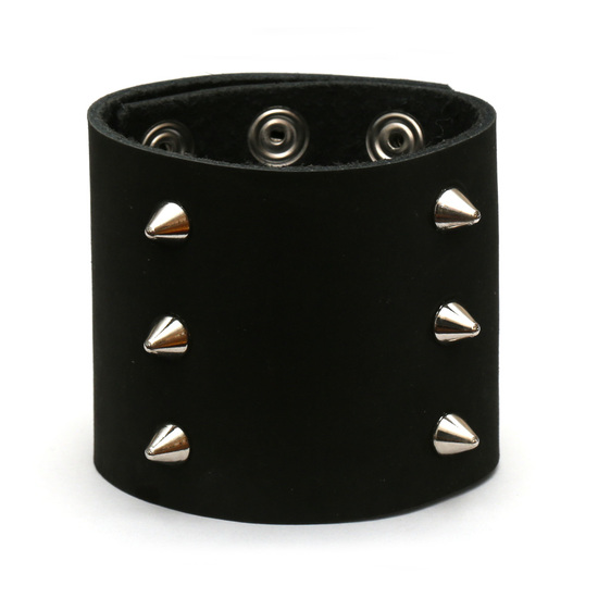 Black Punk style 3 row spiked leather bracelet