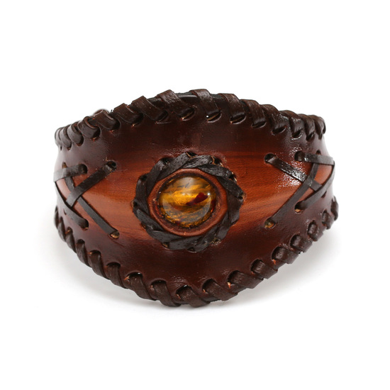 Brown leather cuff bracelet Dark Knight with The Eye of The Sun