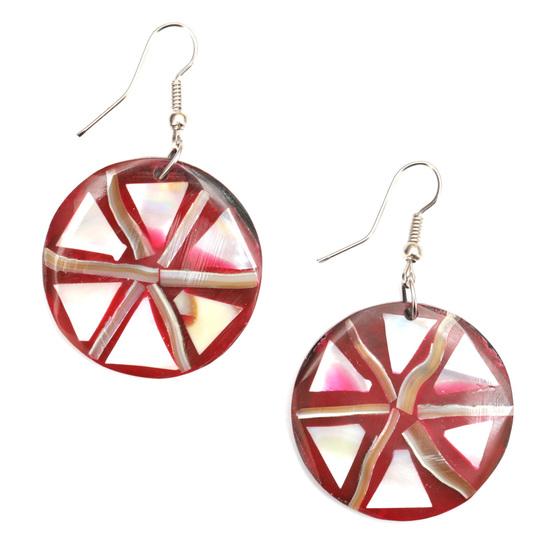 Handmade round resin with triangle shell inlaid drop earrngs