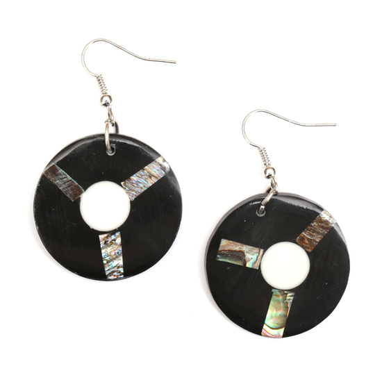 Handmade black resin with steering wheel shell inlaid drop earrings