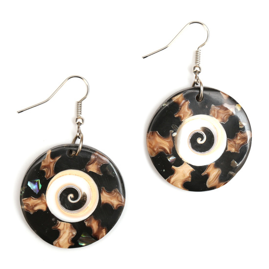 Handmade round resin with radius spiral shell inlaid drop earrings