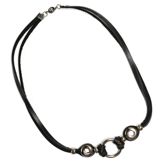 Black organic leather urban night necklace  with...
