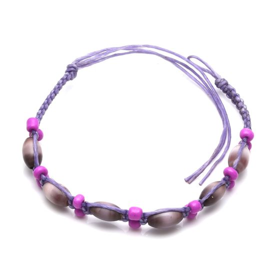 Handmade purple beads braided adjustable wax cord...