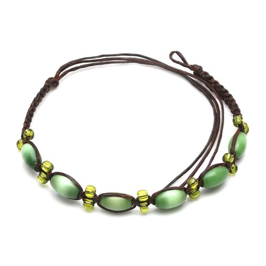 Handmade green beads braided adjustable wax cord...