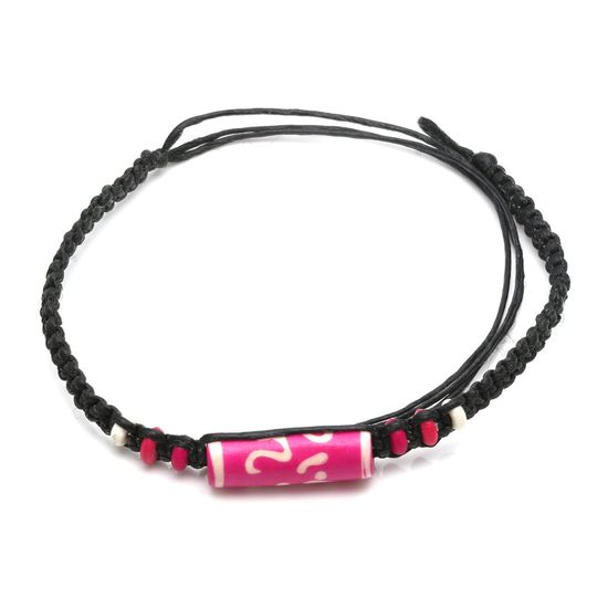 Handmade pink tube bead braided adjustable wax...
