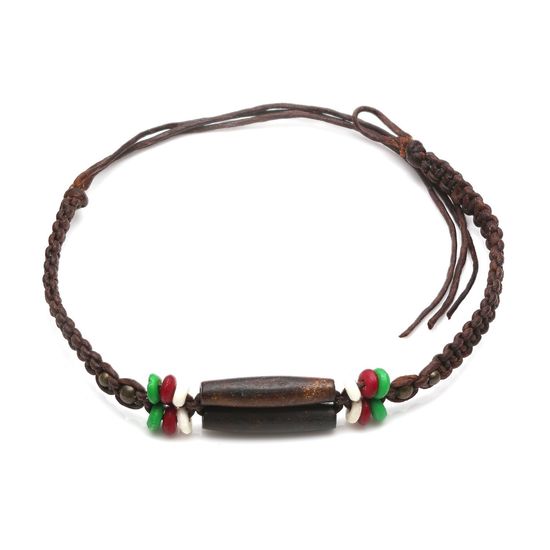 Handmade brown wooden tube beads braided adjustable...