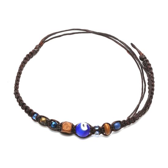 Handmade blue and wooden bead braided adjustable...