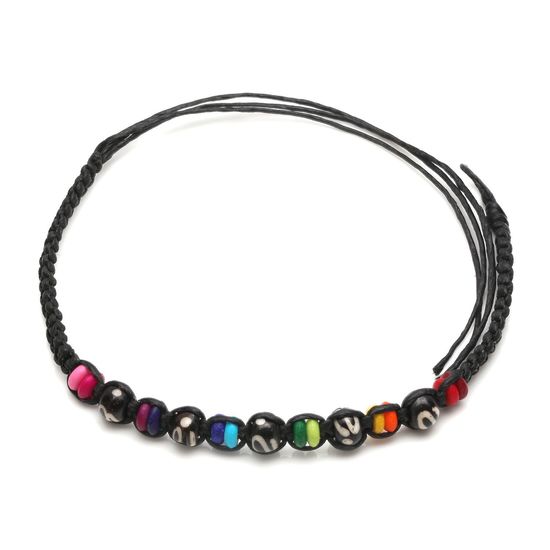 Handmade black and multicoloured beads braided...