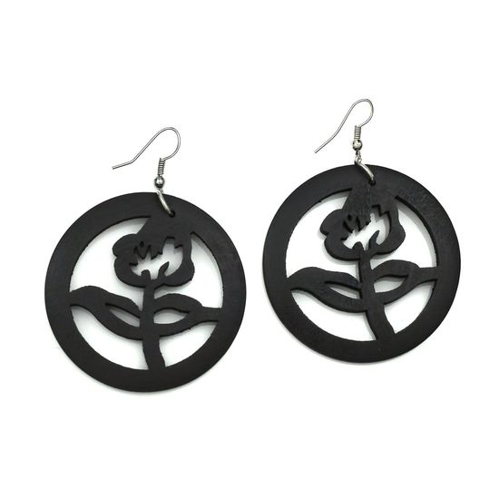 Dark Brown Flower Cut Out Design Wooden Hoop Drop...