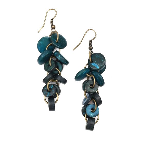 Turquoise Coconut Shell Discs and Beads Drop Earrings