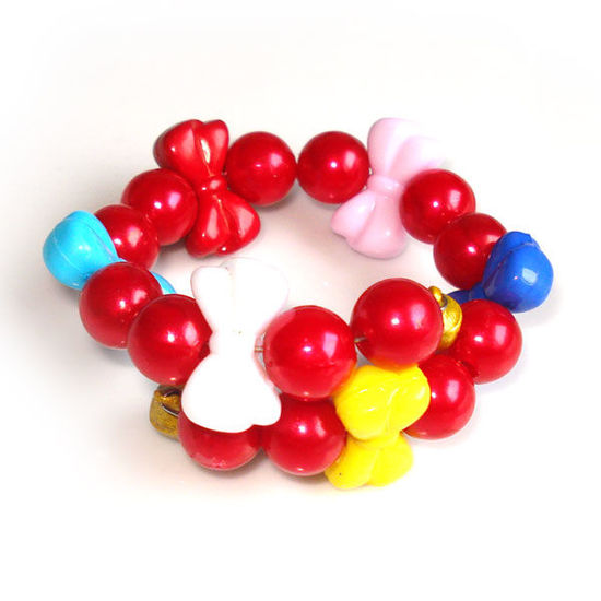Red round bead with multi-coloured bow children bracelet