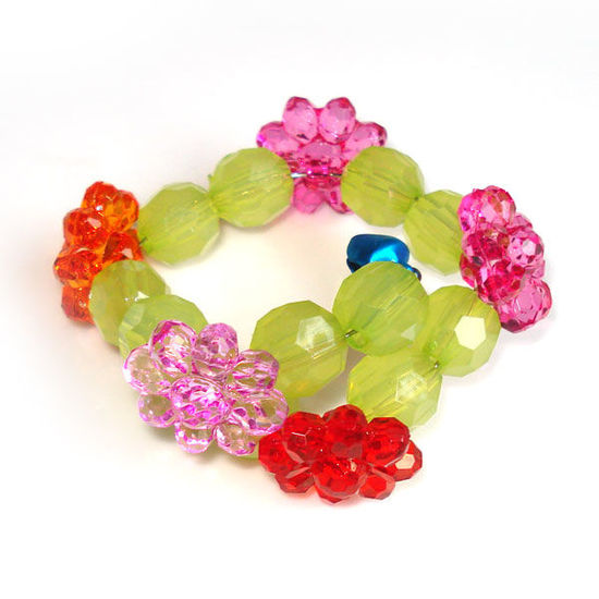 Green bead with multi-coloured flower children bracelet