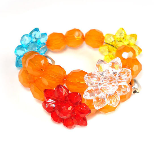 Orange bead with multi-coloured flower children bracelet