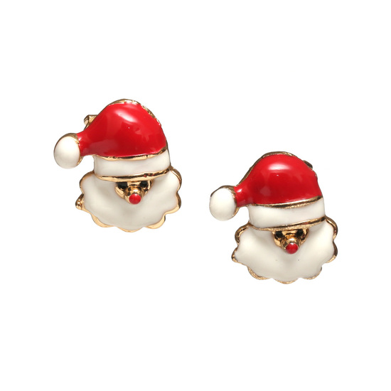 Christmas Santa Claus gold-tone clip on earrings FREE Gift Box