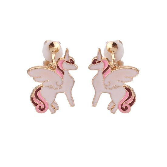 White Unicorn Drop Clip On Earrings