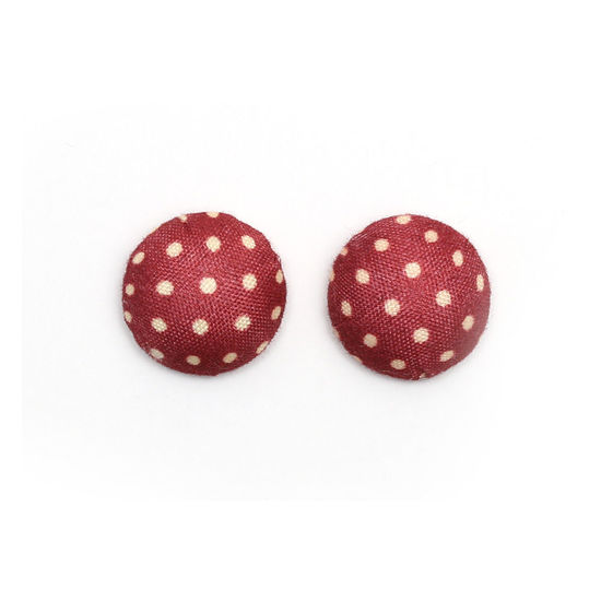 Handmade dark scarlet polka dot fabric covered button clip-on earrings