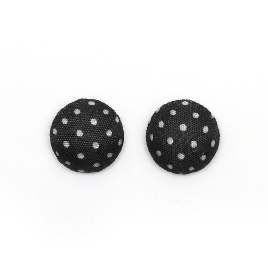 Handmade black polka dot fabric covered button...