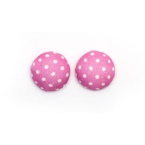 Handmade pink polka dot fabric covered button clip-on earrings