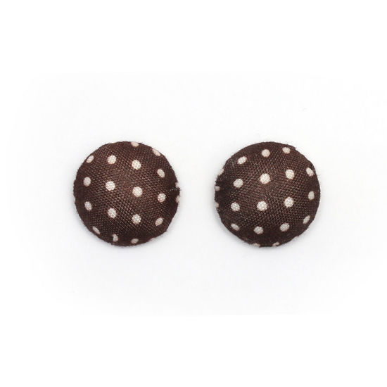 Handmade dark brown polka dot fabric covered button clip-on earrings