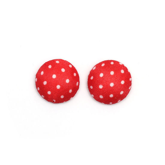 Handmade red polka dot fabric covered button clip-on...