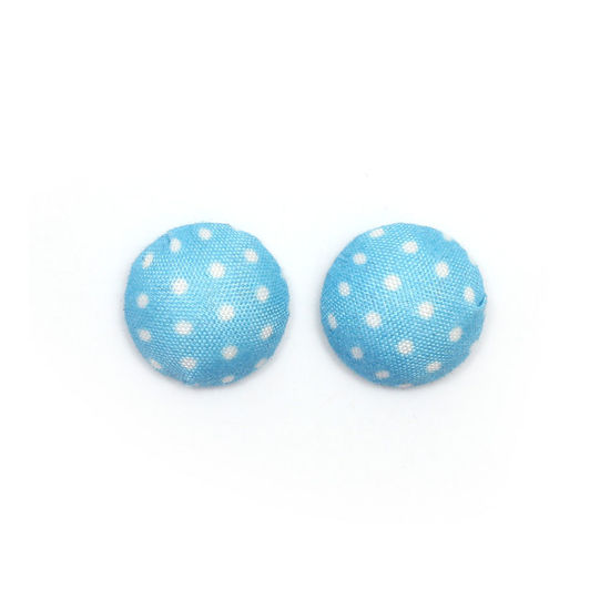 Handmade blue polka dot fabric covered button clip-on earrings