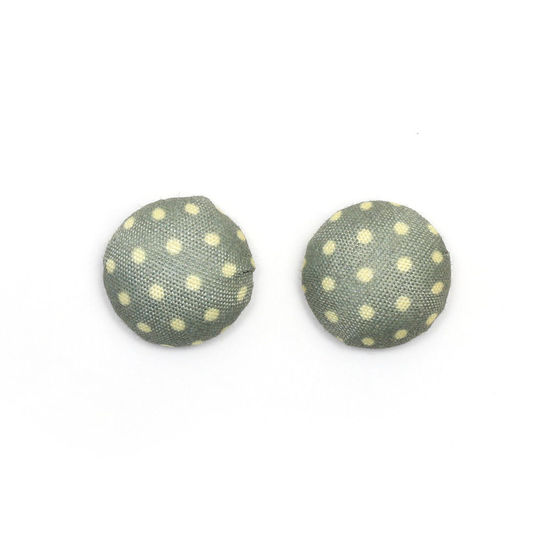 Handmade dark sea green polka dot fabric covered button clip-on earrings