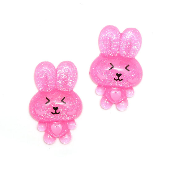 Pink bunny rabbit with glitter effect clip-on earrings