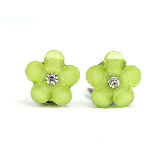 Green flower with rhinestone clip-on earrings
