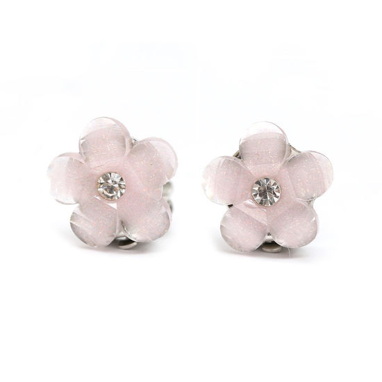 14 mm light pink flower with rhinestone clip-on earrings