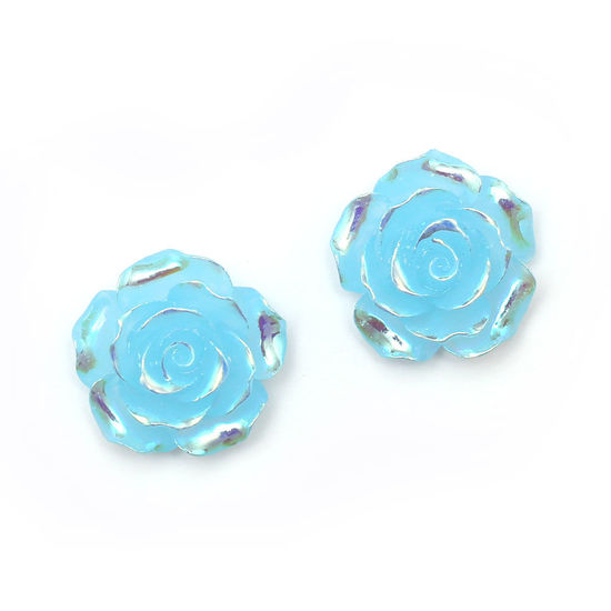 Blue glossy AB colour plated rose flower clip-on earrings