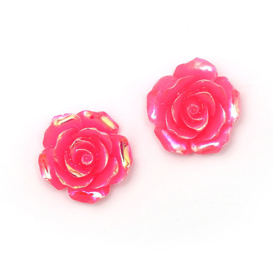 Cerise pink glossy AB colour plated rose flower clip-on earrings