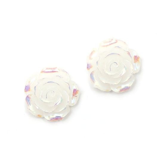 White glossy AB colour plated rose flower clip-on...