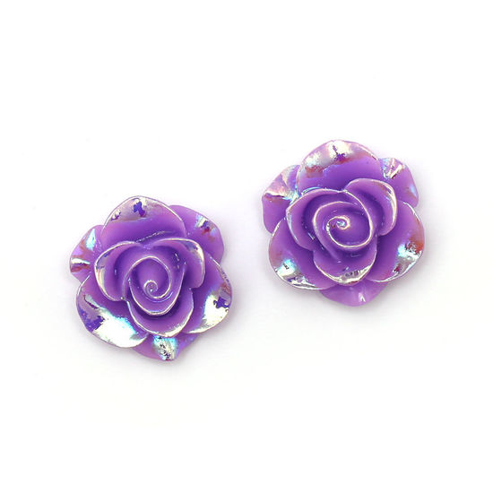 Purple glossy AB colour plated flower clip-on earrings