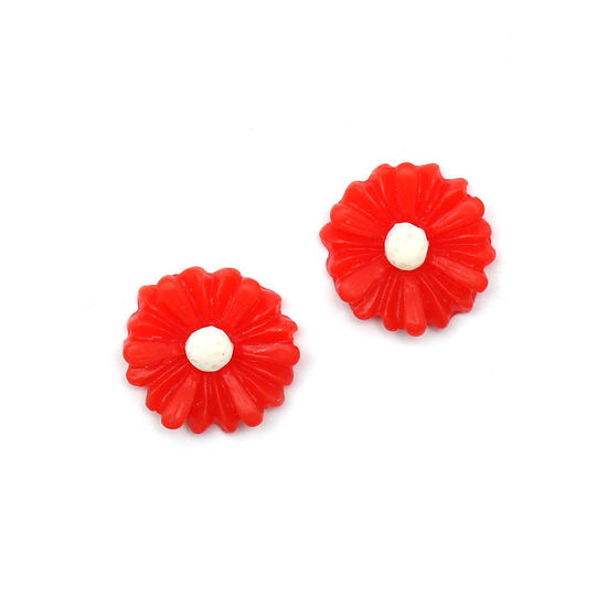 Red daisy flower clip-on earrings