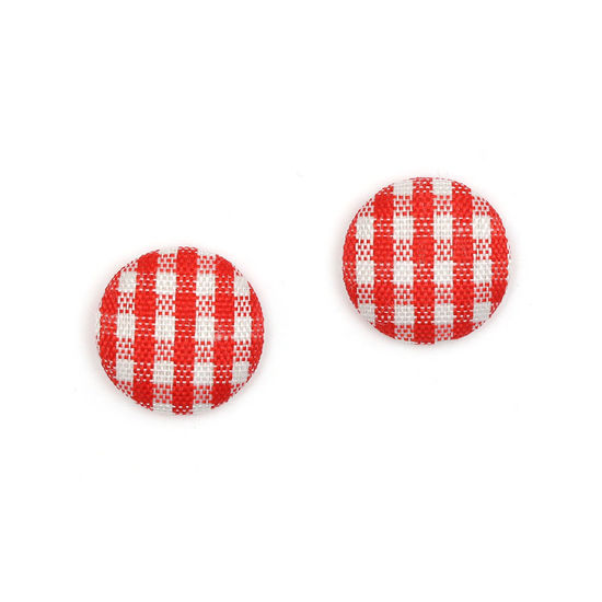 Red and white gingham fabric covered button clip-on...