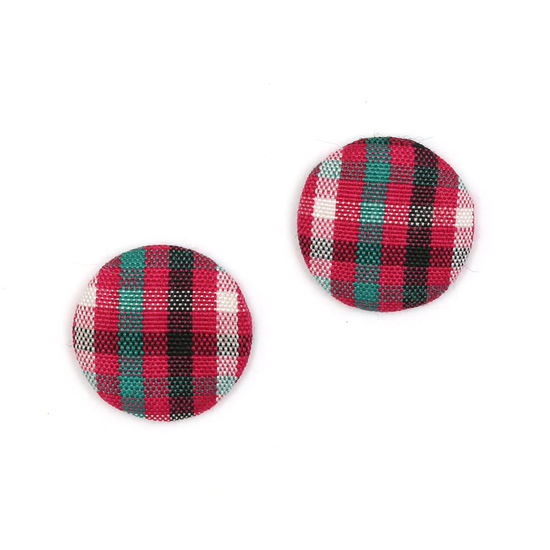 Pink black green tartan fabric covered button...