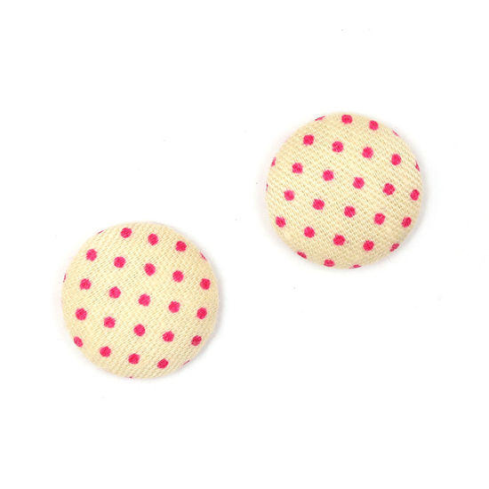 Lemon chiffon polka dots fabric covered button clip-on earrings