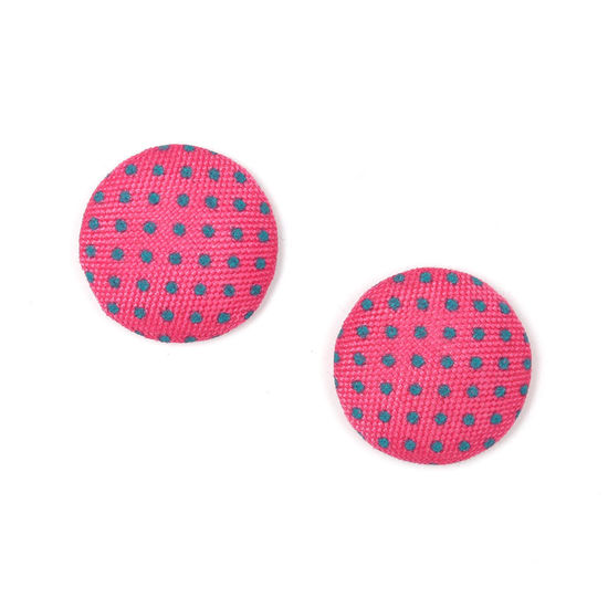 Fuchsia polka dots fabric covered button clip-on earrings