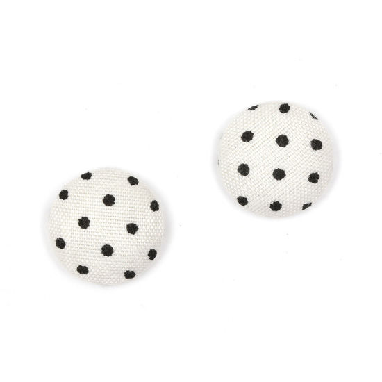 White and black polka dots fabric covered button...