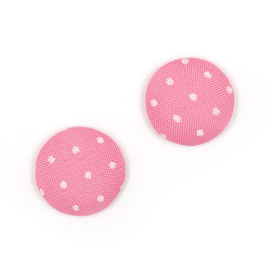 Pink and white polka dots fabric covered button...