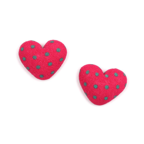Fuchsia heart polka dots fabric covered button...