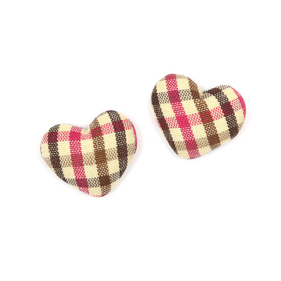 Yellow pink brown tartan fabric covered heart...