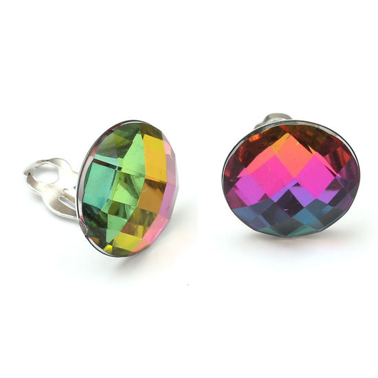 Multicoloured faceted round button clip-on earrings...