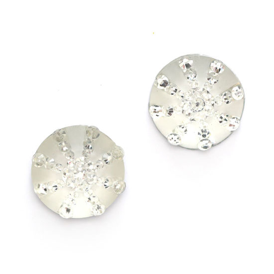 White crystal effect round button clip-on earrings