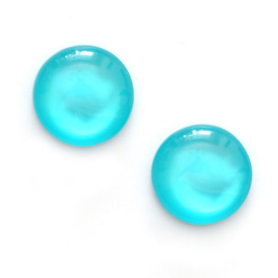 Teal imitation cat eye round button clip-on earrings