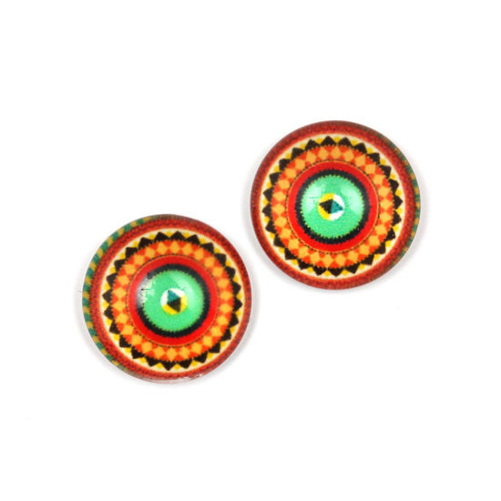 Vivid lizard eye inspired printed glass round button clip-on earrings
