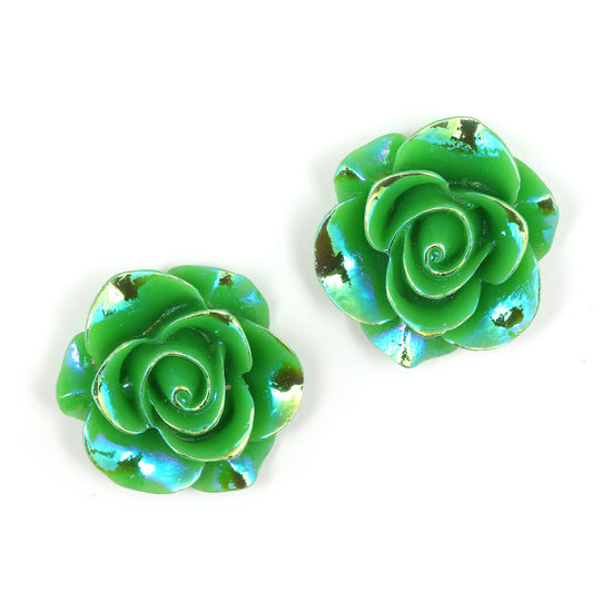 Green flower with AB colour plated clip-on earrings